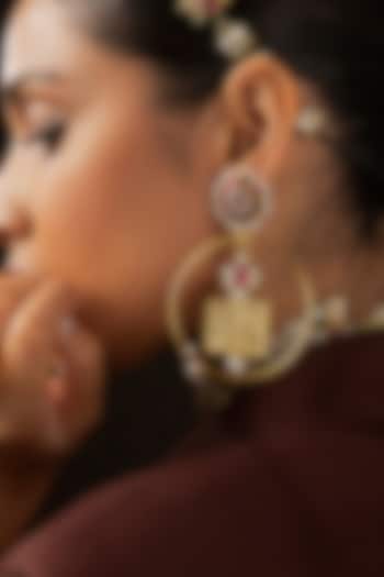 Gold Finish Kundan Polki Statement Earrings by Preeti Mohan at Pernia's Pop Up Shop