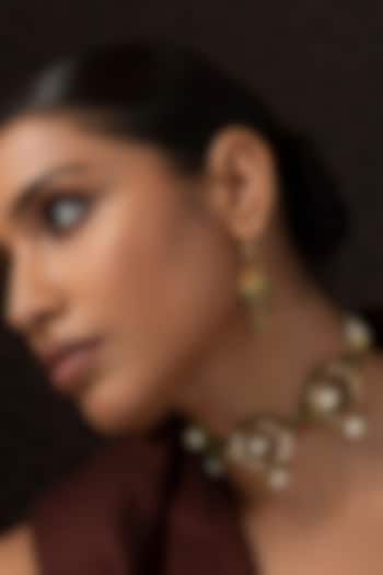 Gold Finish Kundan Polki Statement Earrings by Preeti Mohan at Pernia's Pop Up Shop