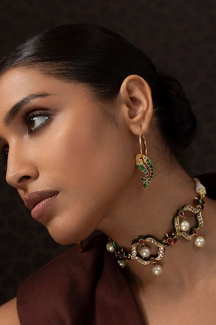 Gold Finish Kundan Polki Statement Earrings by Preeti Mohan at Pernia's Pop Up Shop