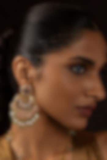 Gold Finish Kundan Polki & Ruby Chandbali Earrings by Preeti Mohan at Pernia's Pop Up Shop