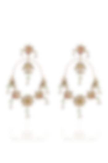 Gold Finish Kundan Polki & Green Onyx Chandbali Earrings by Preeti Mohan at Pernia's Pop Up Shop