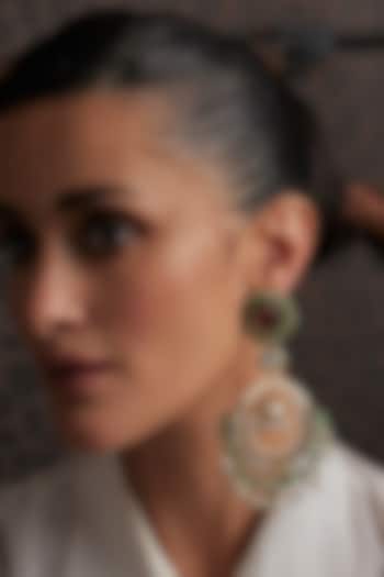 Gold Finish Kundan Polki & Green Onyx Jhumka Earrings by Preeti Mohan at Pernia's Pop Up Shop