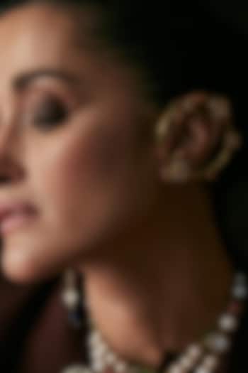 Gold Finish Kundan Polki & Ruby Statement Earrings by Preeti Mohan at Pernia's Pop Up Shop