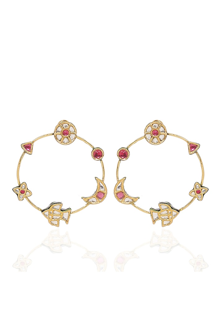Gold Finish Kundan Polki & Ruby Statement Earrings by Preeti Mohan at Pernia's Pop Up Shop