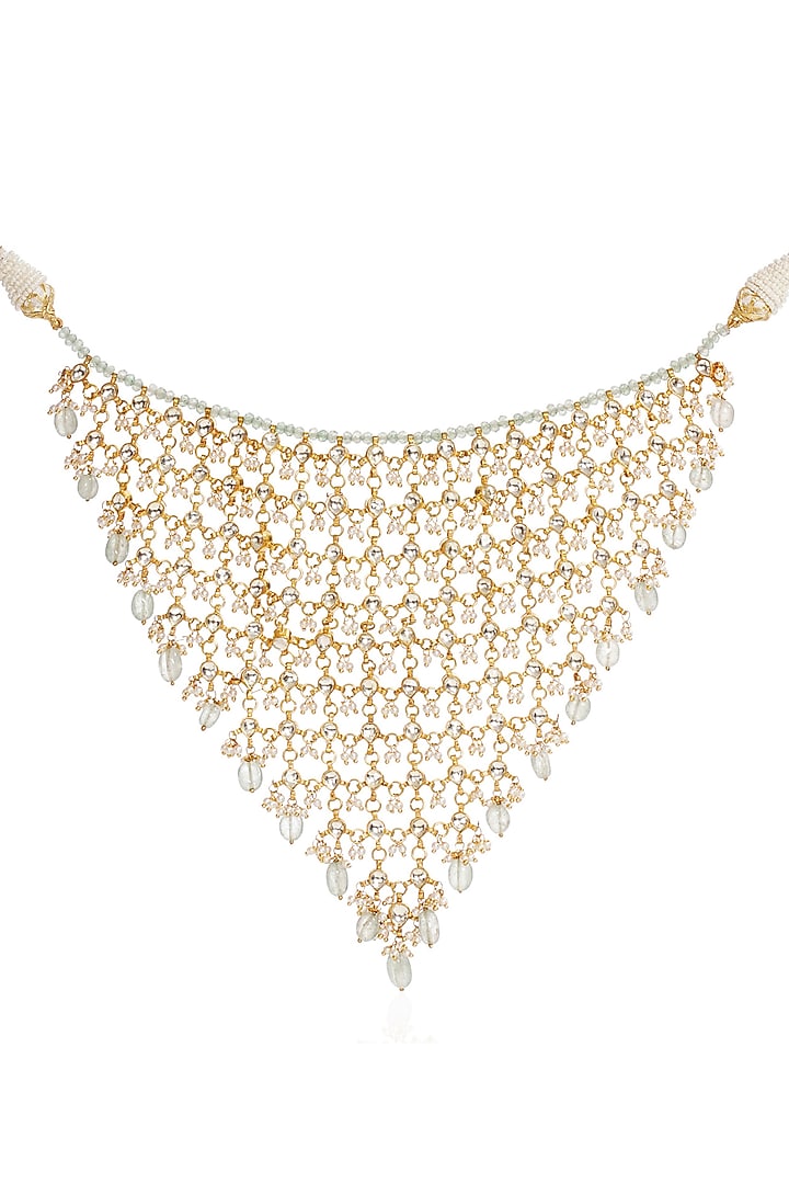 Gold Finish Kundan Polki & Green Onyx Choker Necklace by Preeti Mohan at Pernia's Pop Up Shop