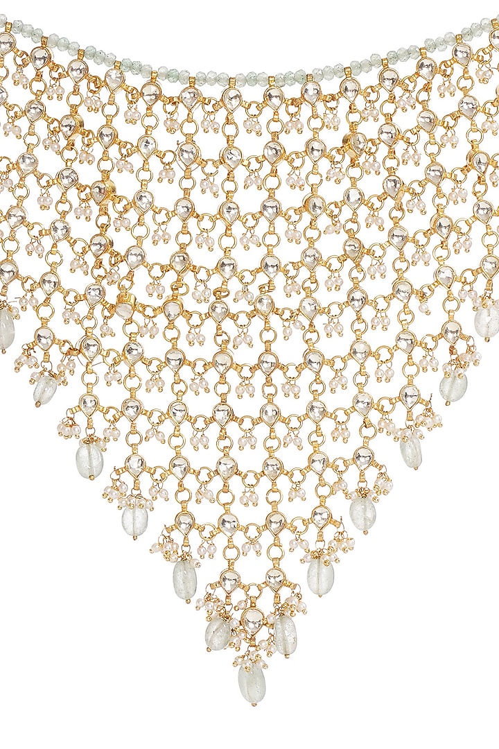 Gold Finish Kundan Polki & Green Onyx Choker Necklace by Preeti Mohan at Pernia's Pop Up Shop
