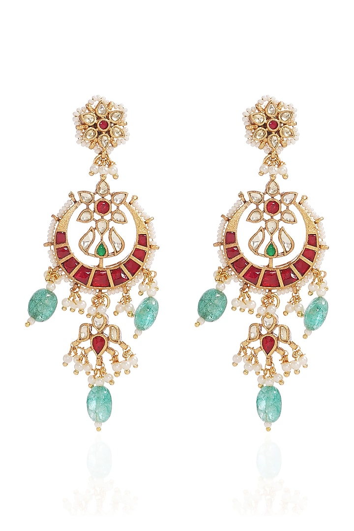 Gold Finish Kundan Polki & Green Onyx Necklace Set by Preeti Mohan at Pernia's Pop Up Shop