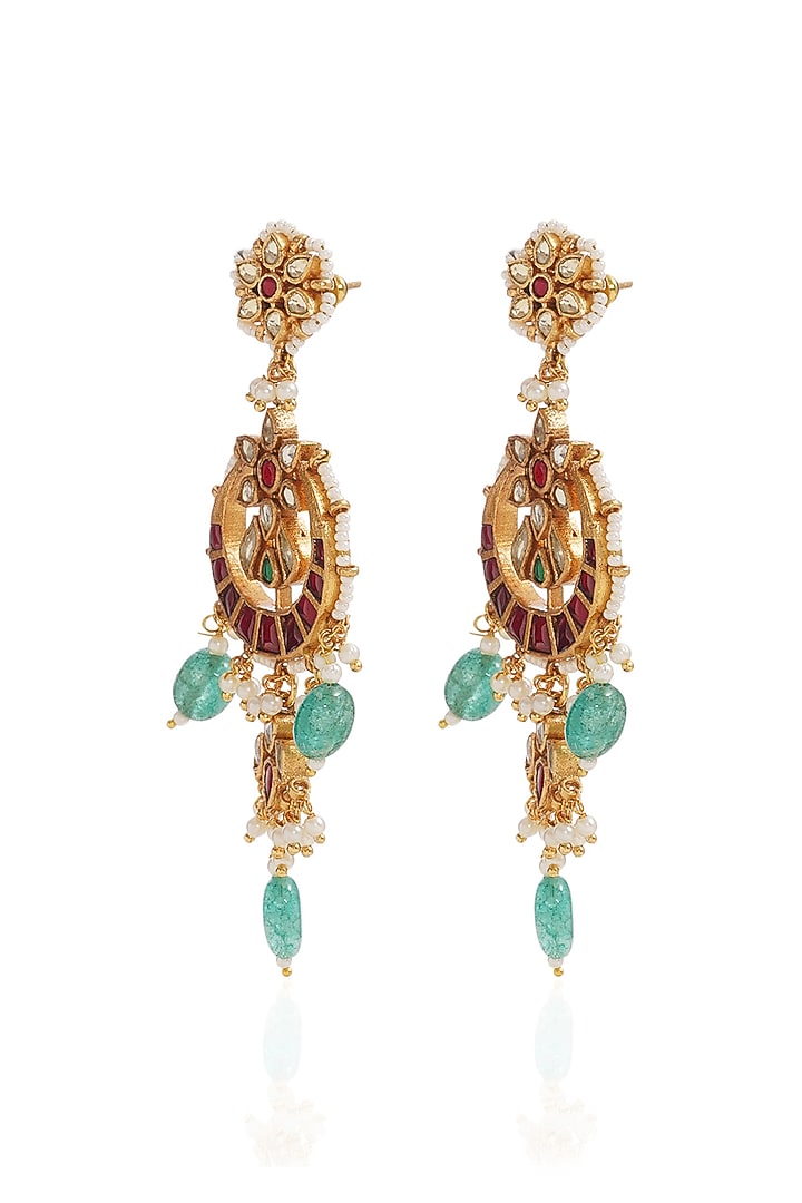 Gold Finish Kundan Polki & Green Onyx Necklace Set by Preeti Mohan at Pernia's Pop Up Shop