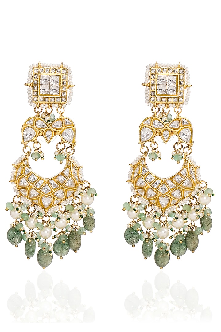 Gold Finish Kundan Polki & Green Onyx Necklace Set by Preeti Mohan at Pernia's Pop Up Shop