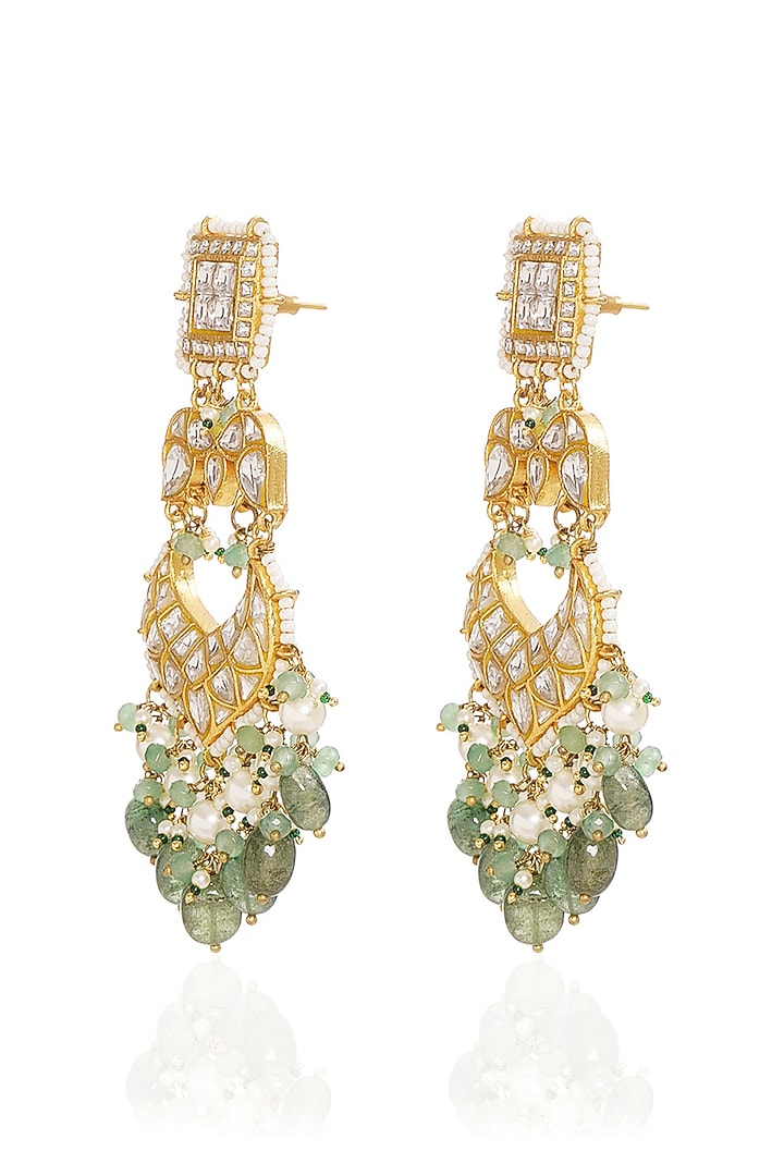 Gold Finish Kundan Polki & Green Onyx Necklace Set by Preeti Mohan at Pernia's Pop Up Shop