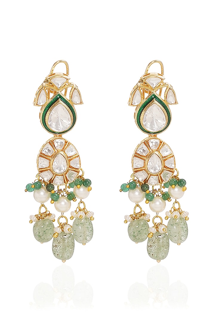 Gold Finish Kundan Polki & Green Onyx Choker Necklace Set by Preeti Mohan at Pernia's Pop Up Shop