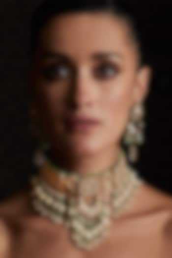 Gold Finish Kundan Polki & Pearl Choker Necklace Set by Preeti Mohan at Pernia's Pop Up Shop