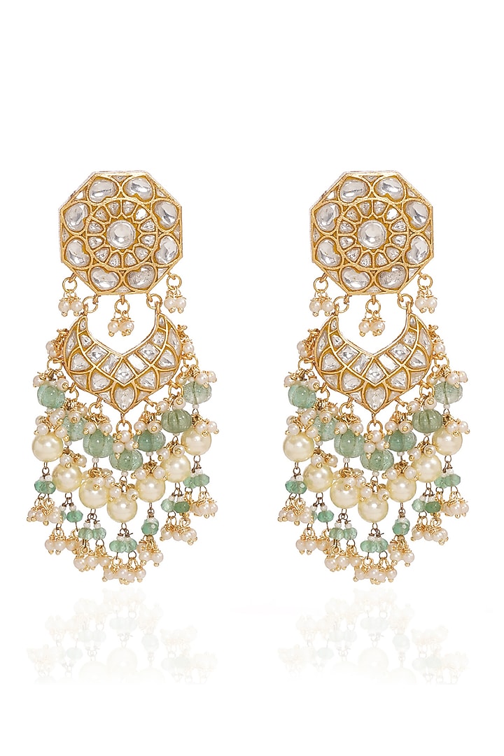 Gold Finish Kundan Polki & Pearl Choker Necklace Set by Preeti Mohan at Pernia's Pop Up Shop