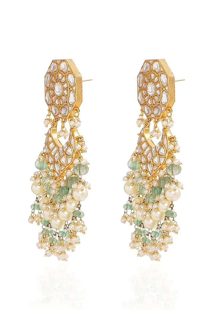Gold Finish Kundan Polki & Pearl Choker Necklace Set by Preeti Mohan at Pernia's Pop Up Shop