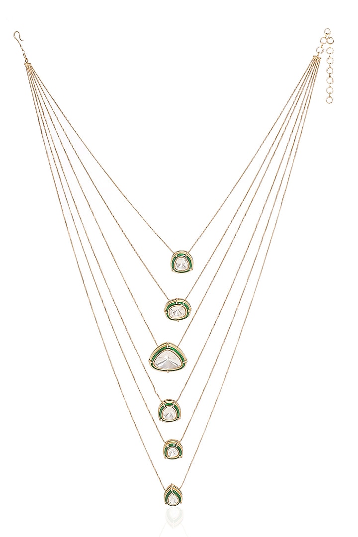 Gold Finish Kundan Polki Long Necklace Set by Preeti Mohan at Pernia's Pop Up Shop