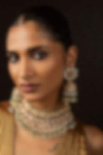 Gold Finish Kundan Polki & Pearl Choker Necklace Set by Preeti Mohan at Pernia's Pop Up Shop