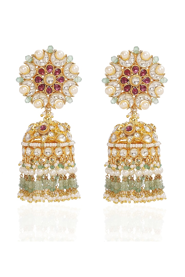 Gold Finish Kundan Polki & Pearl Choker Necklace Set by Preeti Mohan at Pernia's Pop Up Shop