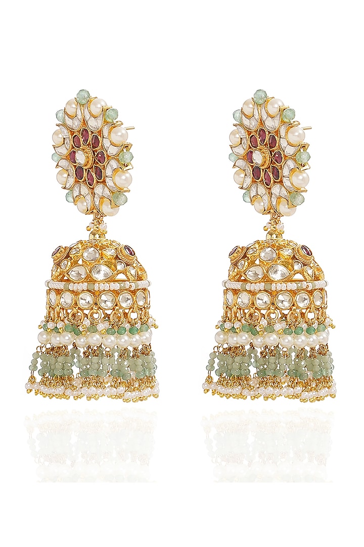 Gold Finish Kundan Polki & Pearl Choker Necklace Set by Preeti Mohan at Pernia's Pop Up Shop