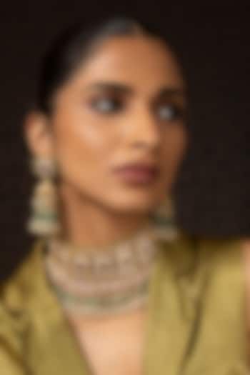 Gold Finish Kundan Polki & Pearl Choker Necklace Set by Preeti Mohan at Pernia's Pop Up Shop