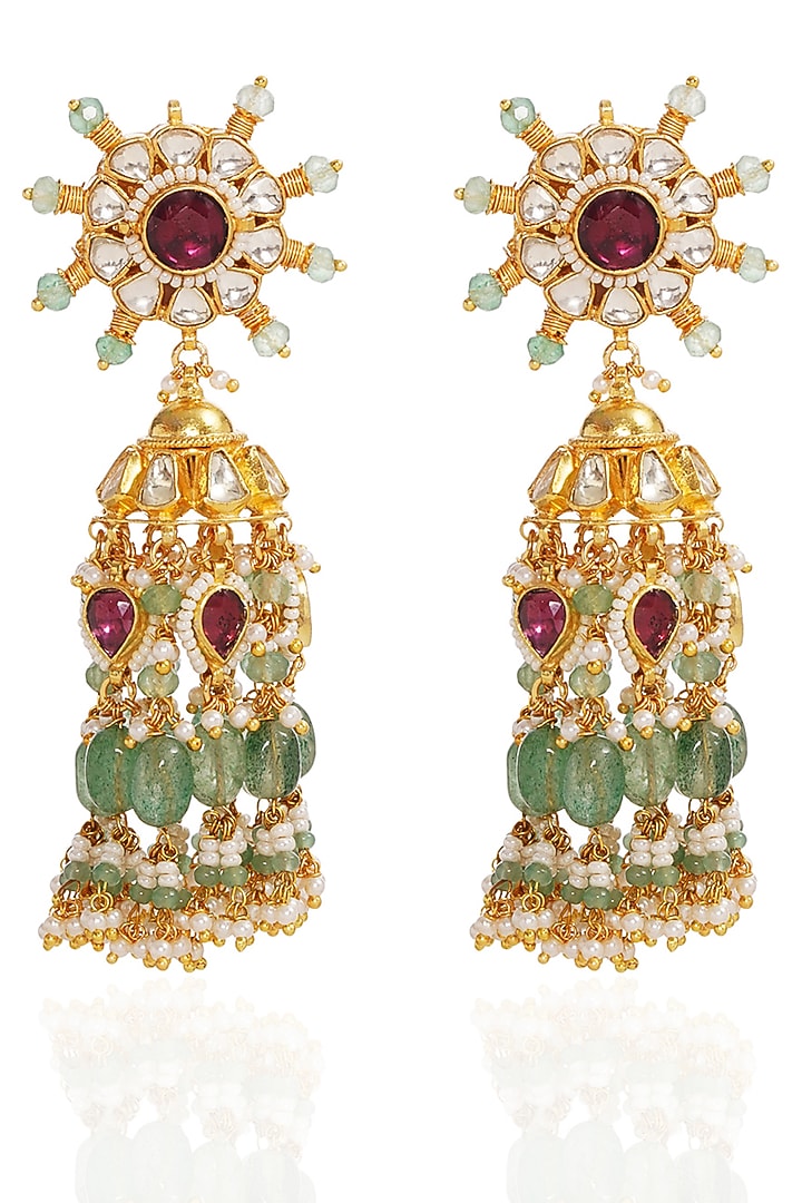 Gold Finish Kundan Polki & Pearl Choker Necklace Set by Preeti Mohan at Pernia's Pop Up Shop