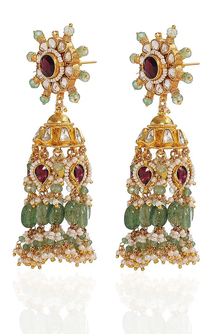 Gold Finish Kundan Polki & Pearl Choker Necklace Set by Preeti Mohan at Pernia's Pop Up Shop