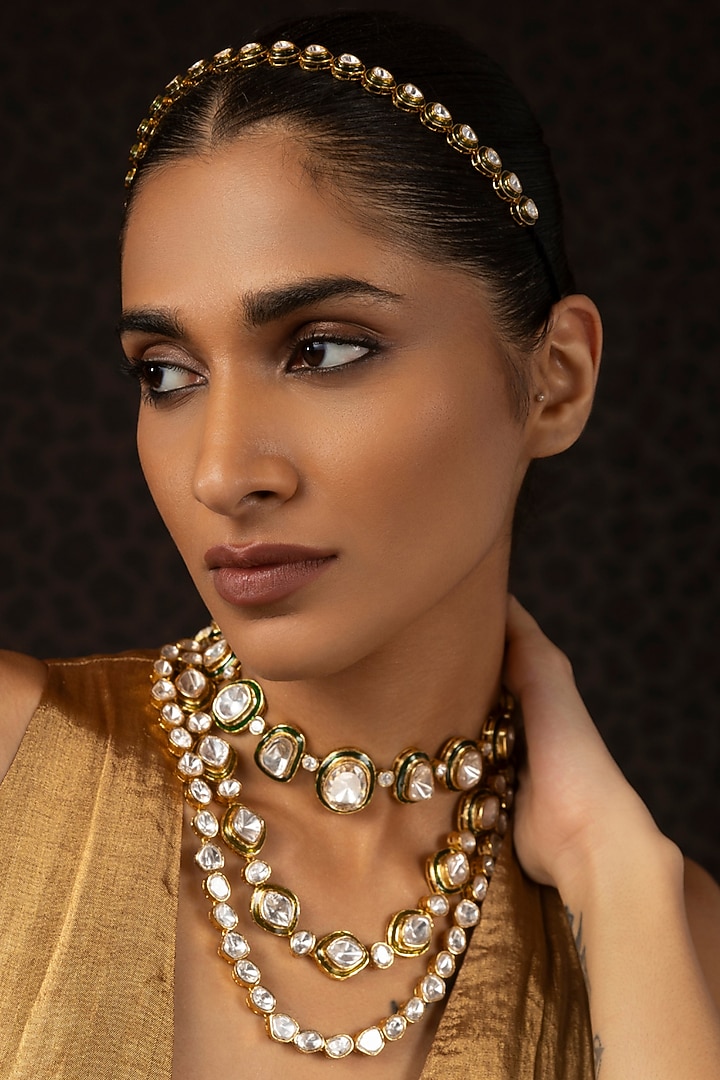 Gold Finish Kundan Polki Necklace by Preeti Mohan at Pernia's Pop Up Shop