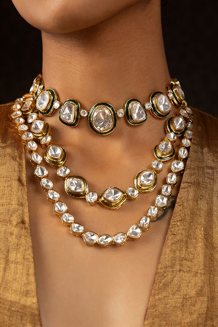 Gold Finish Kundan Polki Necklace by Preeti Mohan at Pernia's Pop Up Shop