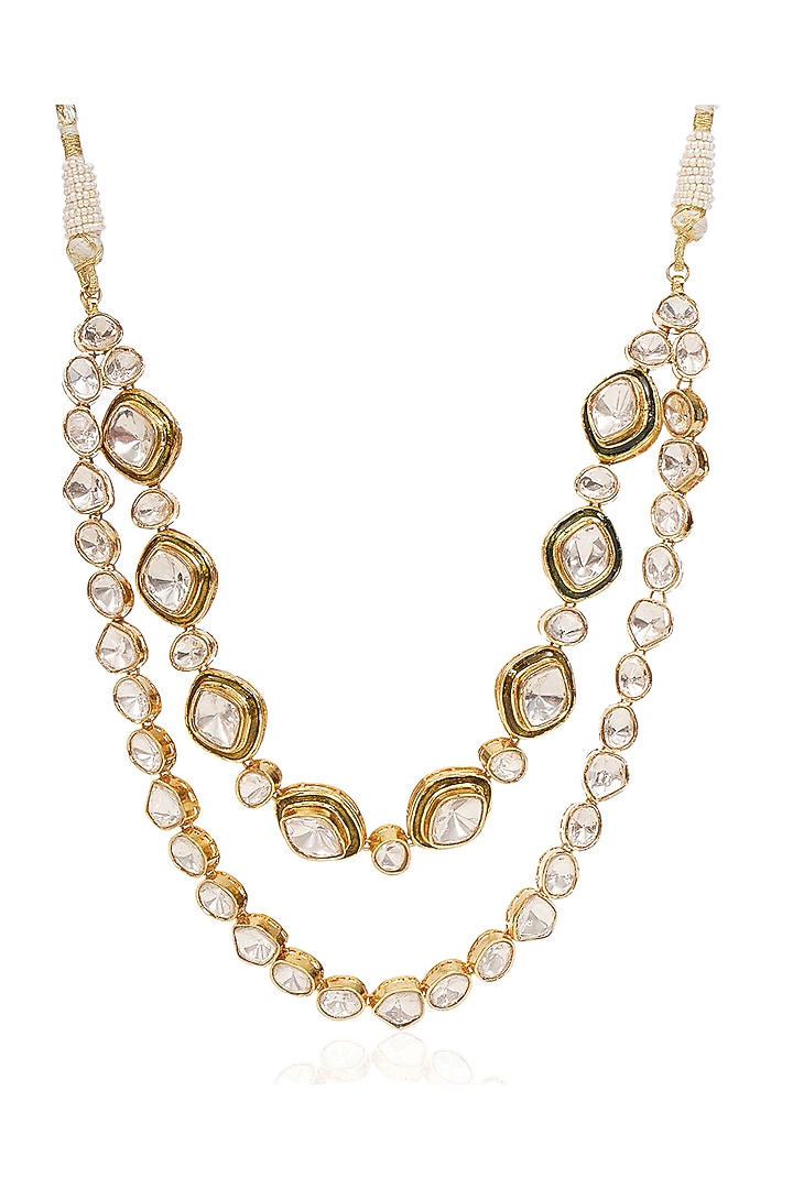 Gold Finish Kundan Polki Necklace by Preeti Mohan at Pernia's Pop Up Shop