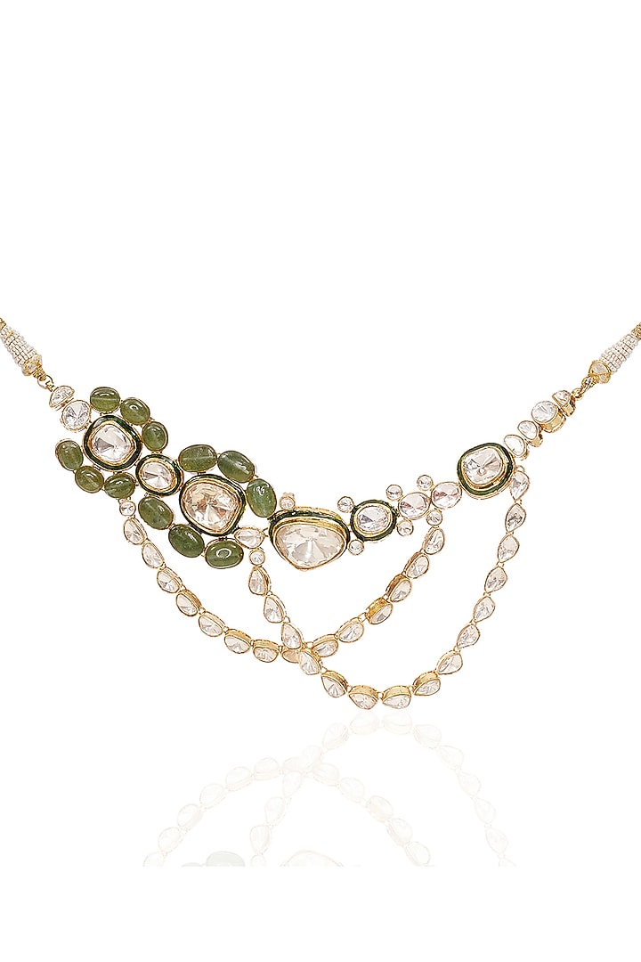 Gold Finish Kundan Polki Choker Necklace by Preeti Mohan at Pernia's Pop Up Shop
