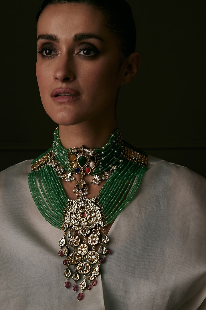Gold Finish Kundan Polki Choker Necklace by Preeti Mohan at Pernia's Pop Up Shop