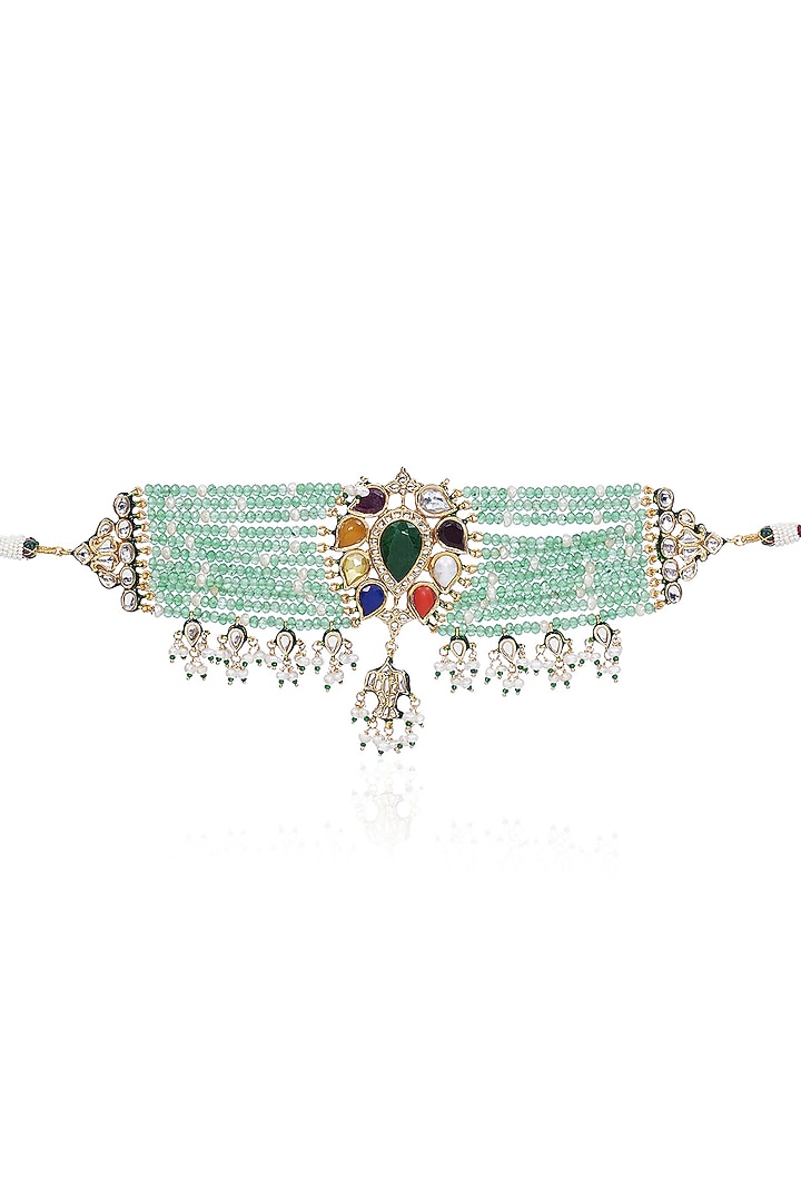 Gold Finish Kundan Polki Choker Necklace by Preeti Mohan at Pernia's Pop Up Shop