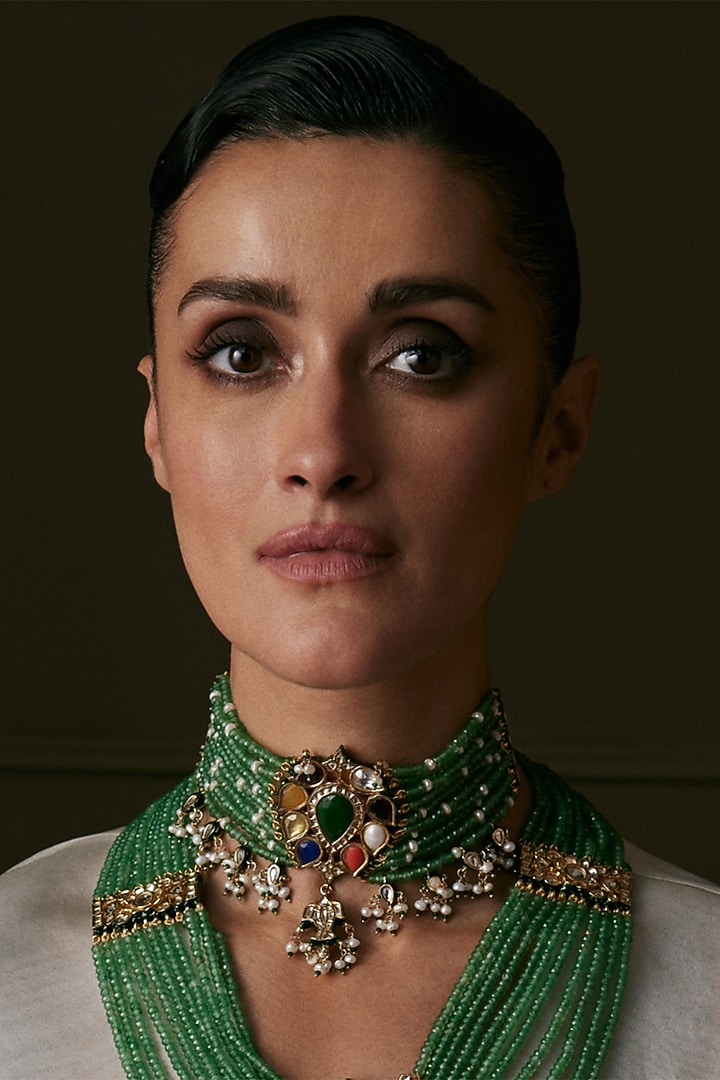 Gold Finish Kundan Polki Choker Necklace by Preeti Mohan at Pernia's Pop Up Shop