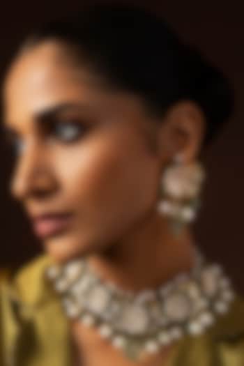 Gold Finish Kundan Polki & Fluorite Drop Choker Necklace Set by Preeti Mohan at Pernia's Pop Up Shop