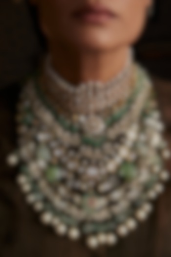 Gold Finish Kundan Polki Long Necklace Set by Preeti Mohan at Pernia's Pop Up Shop