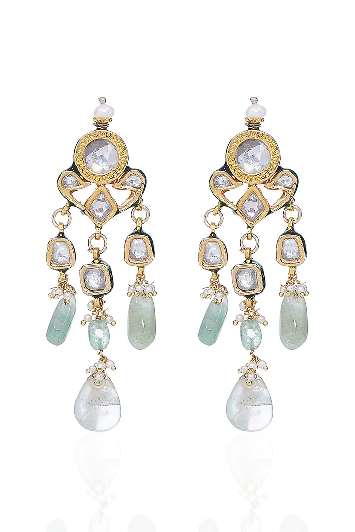 Gold Finish Kundan Polki Long Necklace Set by Preeti Mohan at Pernia's Pop Up Shop