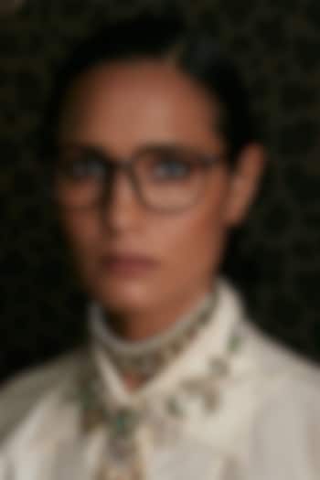 Gold Finish Kundan Polki & Multi-Colored Drop Choker Necklace Set by Preeti Mohan at Pernia's Pop Up Shop