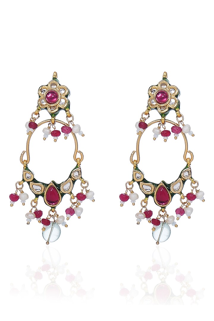 Gold Finish Kundan Polki & Multi-Colored Drop Choker Necklace Set by Preeti Mohan at Pernia's Pop Up Shop