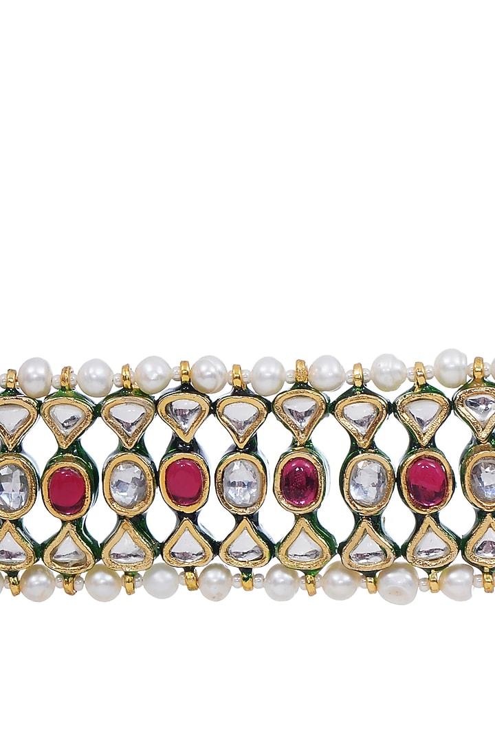Gold Finish Kundan Polki & Multi-Colored Drop Choker Necklace Set by Preeti Mohan at Pernia's Pop Up Shop