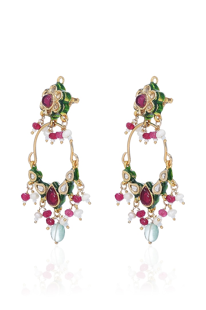 Gold Finish Kundan Polki & Multi-Colored Drop Choker Necklace Set by Preeti Mohan at Pernia's Pop Up Shop