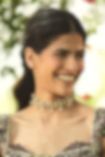 Gold Finish Kundan Polki & Pearl Choker Necklace by Preeti Mohan at Pernia's Pop Up Shop
