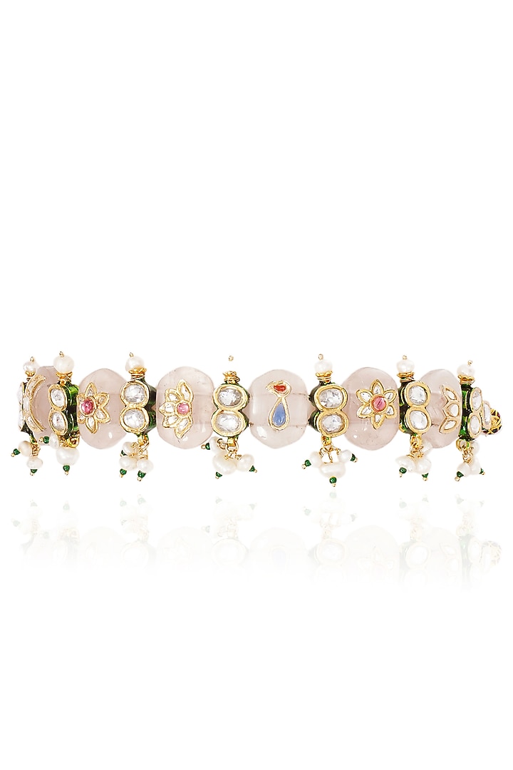 Gold Finish Kundan Polki & Pearl Choker Necklace by Preeti Mohan at Pernia's Pop Up Shop