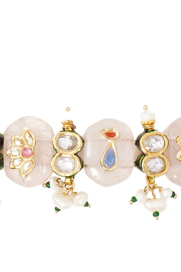 Gold Finish Kundan Polki & Pearl Choker Necklace by Preeti Mohan at Pernia's Pop Up Shop