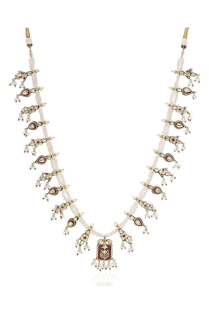 Gold Finish Kundan Polki & Ruby Long Necklace by Preeti Mohan at Pernia's Pop Up Shop