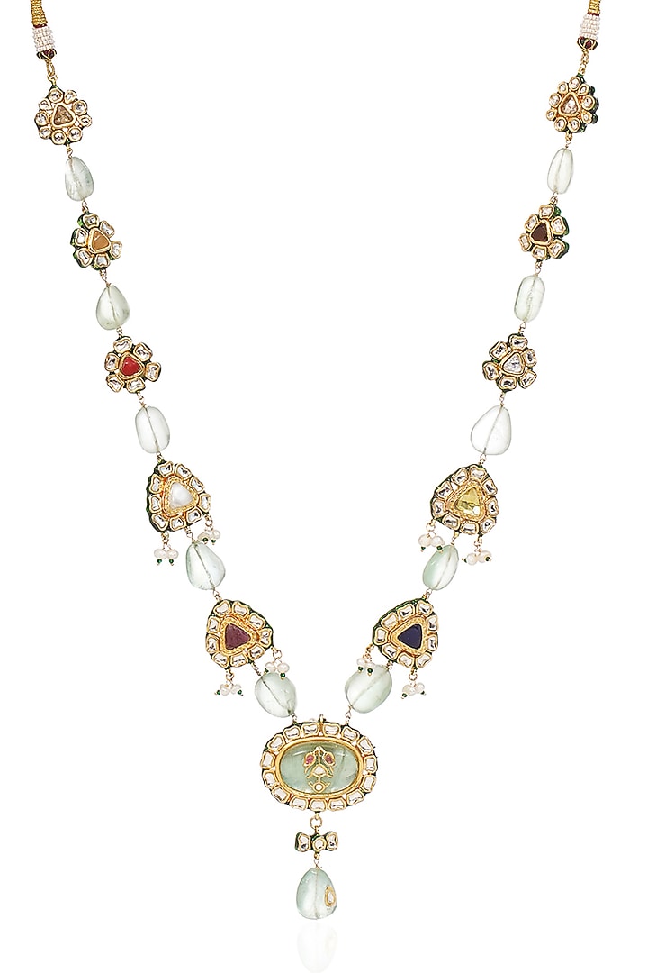 Gold Finish Kundan Polki & Ruby Long Necklace by Preeti Mohan at Pernia's Pop Up Shop