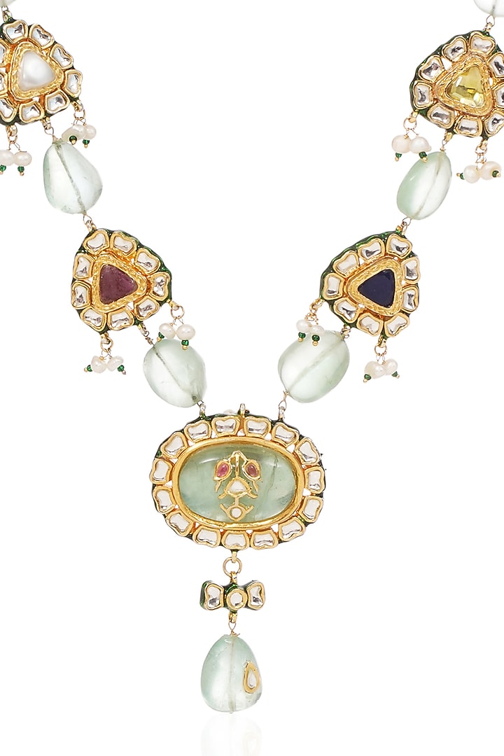 Gold Finish Kundan Polki & Ruby Long Necklace by Preeti Mohan at Pernia's Pop Up Shop