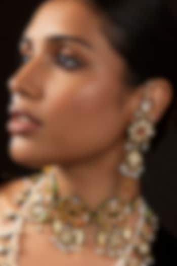 Gold Finish Navratna Stone & Green Onyx Choker Necklace by Preeti Mohan at Pernia's Pop Up Shop