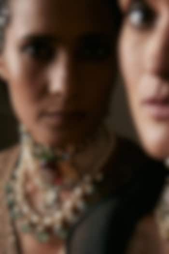 Gold Finish Kundan Polki & Ruby Choker Necklace by Preeti Mohan at Pernia's Pop Up Shop