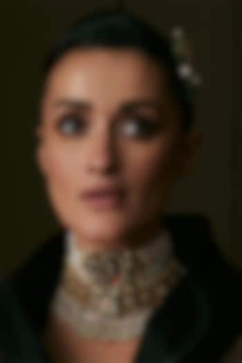 Gold Finish Kundan Polki & Ruby Choker Necklace by Preeti Mohan at Pernia's Pop Up Shop