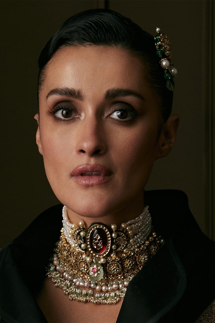 Gold Finish Kundan Polki & Ruby Choker Necklace by Preeti Mohan at Pernia's Pop Up Shop