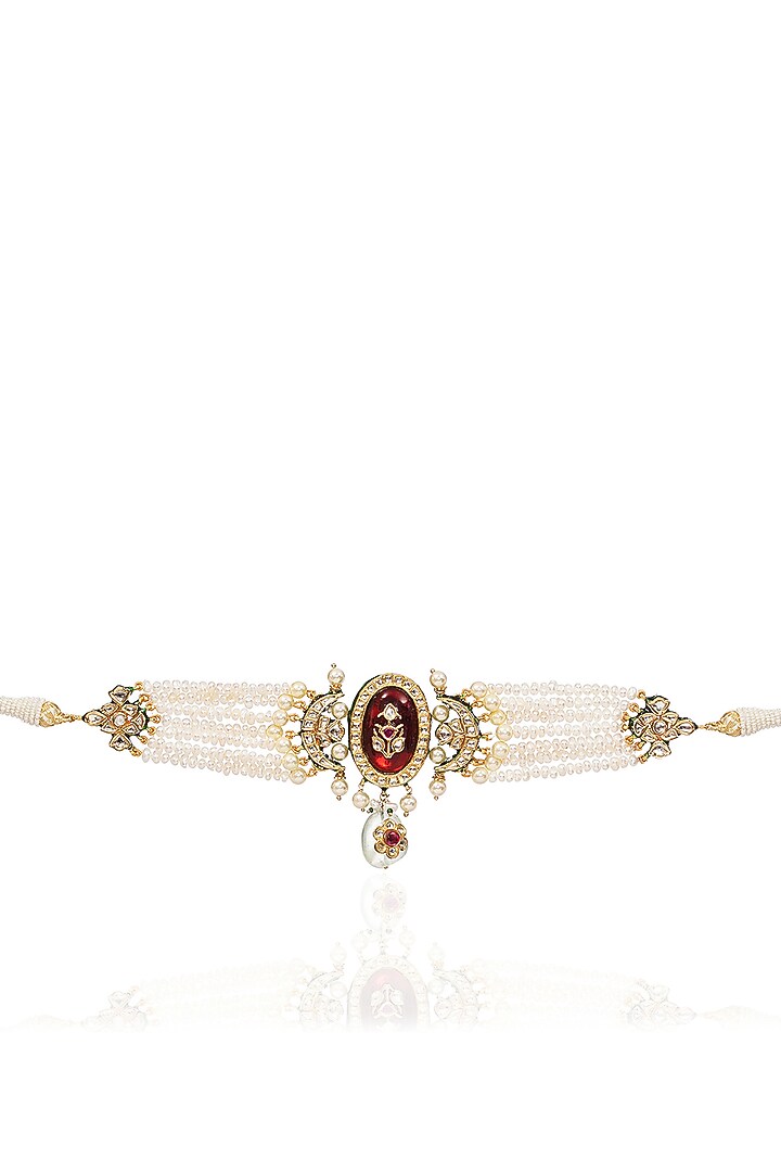 Gold Finish Kundan Polki & Ruby Choker Necklace by Preeti Mohan at Pernia's Pop Up Shop